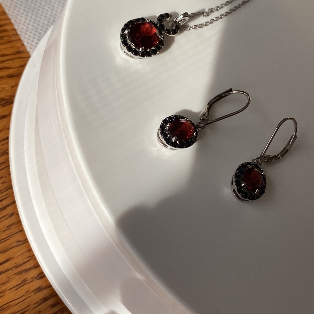 πΈ VEMELHO GARNET AND BLACK SPINEL COMPLETE SET πΈ SIZE 8 RING πΈ - Picture 4 of 16